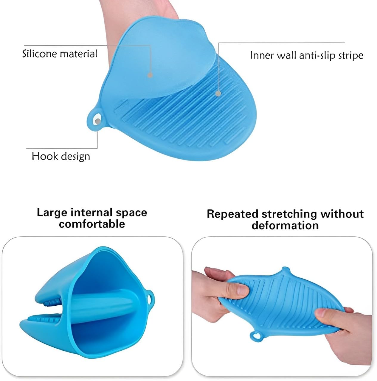 Heat Resistant Silicone Hand Clips - Insulated & Non Slip for Hot Utensils