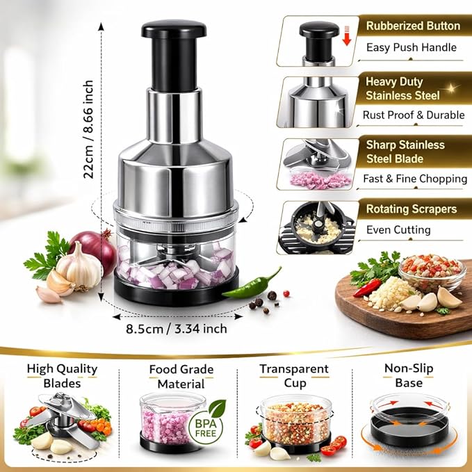 Press Style Vegetable Dicer and Mincer – Quick Cut with Storage Container.